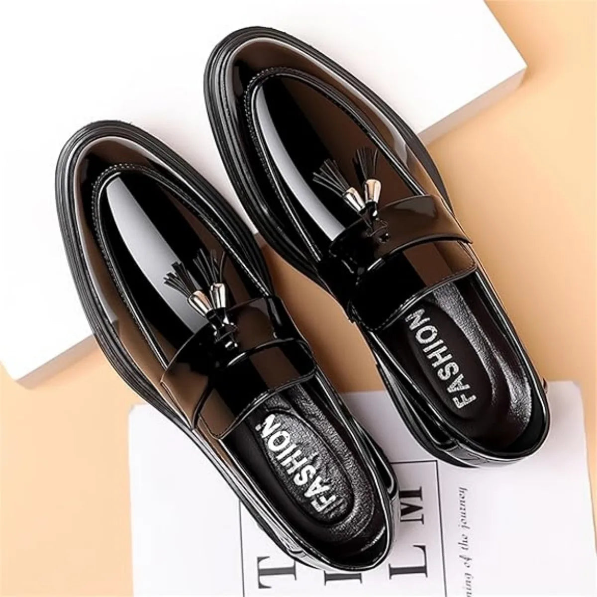 Men's Tassel Loafers Patent Leather High Gloss Slip On Dress Shoes