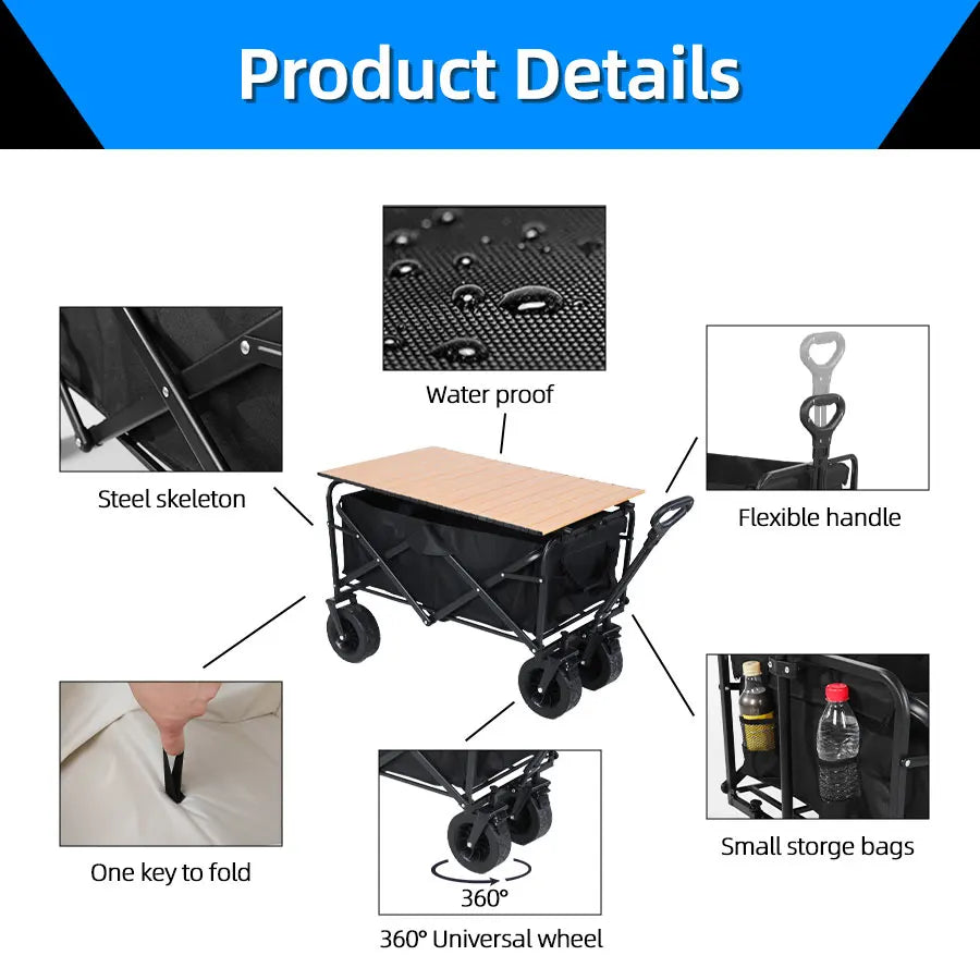Collapsible Folding Utility Beach Cart Wagon Heavy Duty Large Capacity