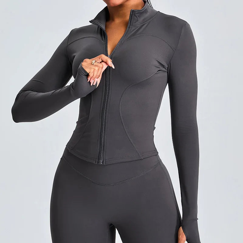 Zipper Long Sleeve Sports Jacket Women Gym Yoga Activewear Top