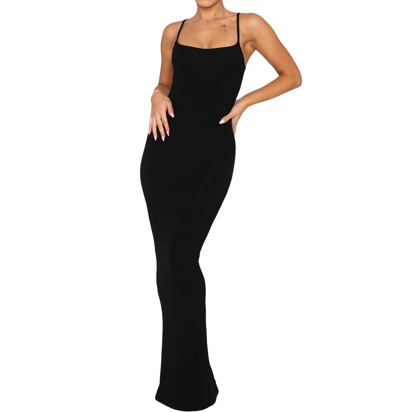 Women Bodycon Long Dress Sleeveless Backless Spaghetti Strap