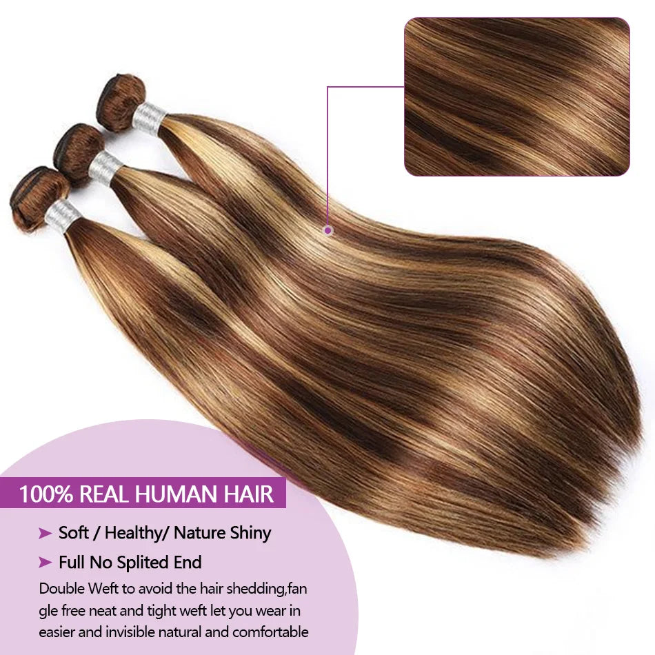 20 22 24 P4 27 Straight Hair Bundles Honey Blonde 12A Grade Human Hair Remy
