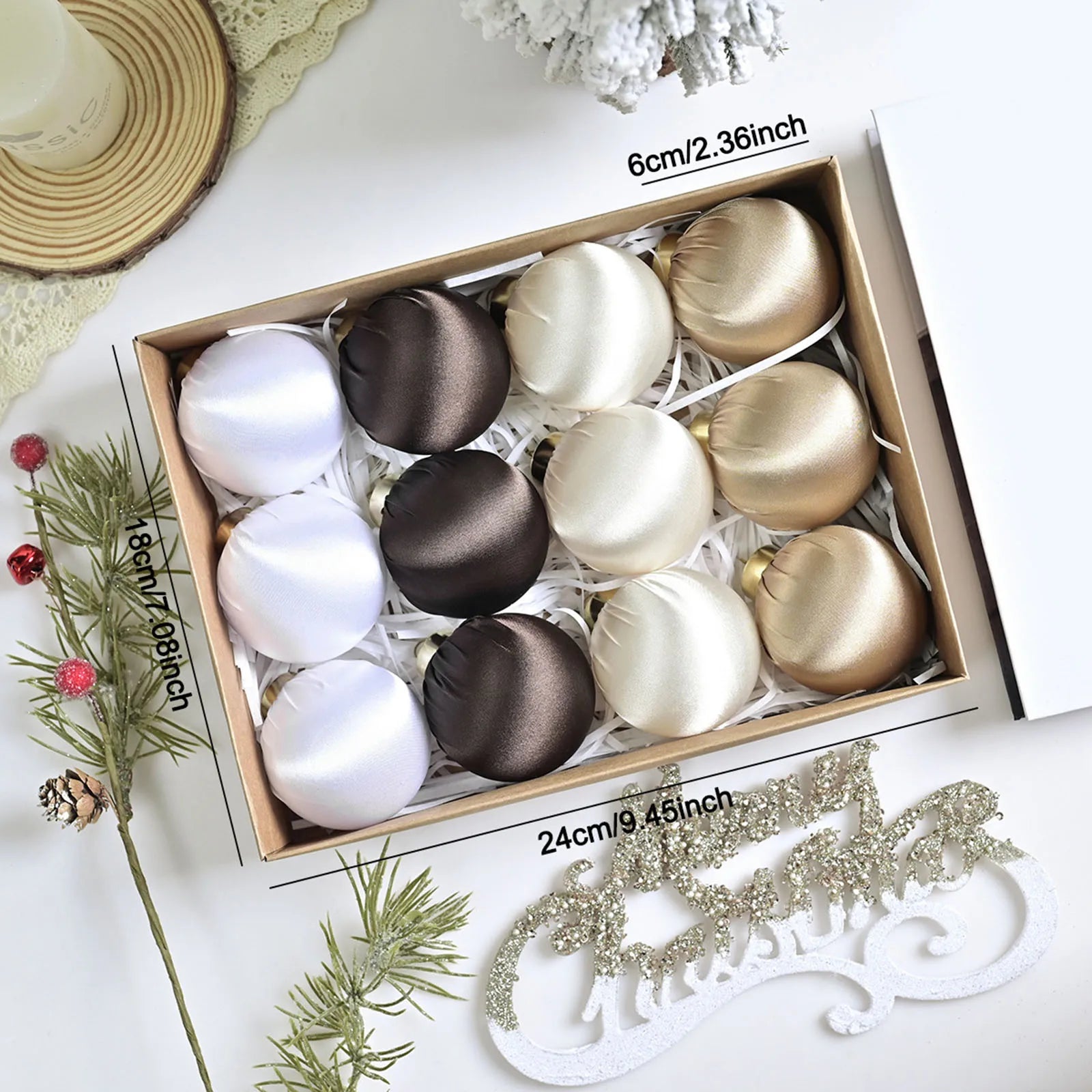 12pcs Glossy Velvet Christmas Ball Ornaments For Tree 2025