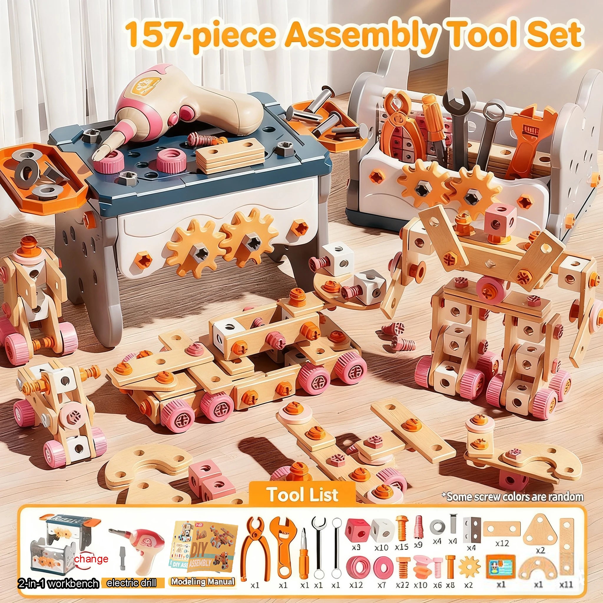 Kids Toolbox Puzzle Drill Toy Set Educational Screw Removal Electric STEM Gift
