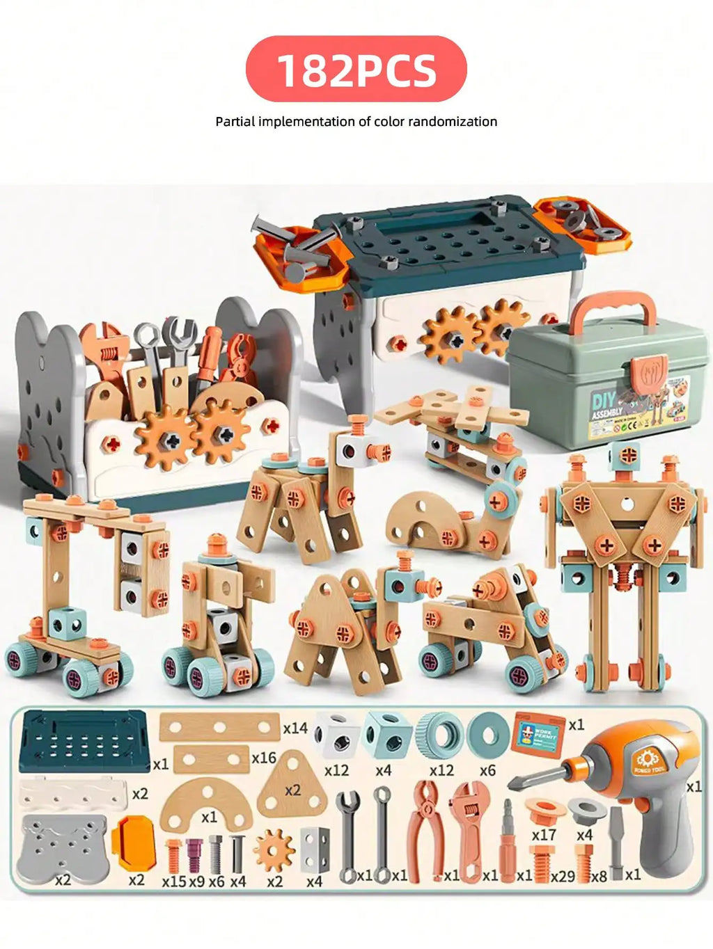 Kids Toolbox Puzzle Drill Toy Set Educational Screw Removal Electric STEM Gift