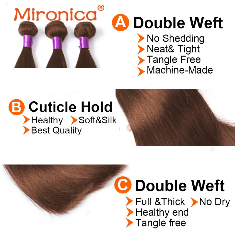 Chocolate Brown Bone Straight Human Hair Bundles Remy Brazilian Weave Extensions 1 3 4 Bundles