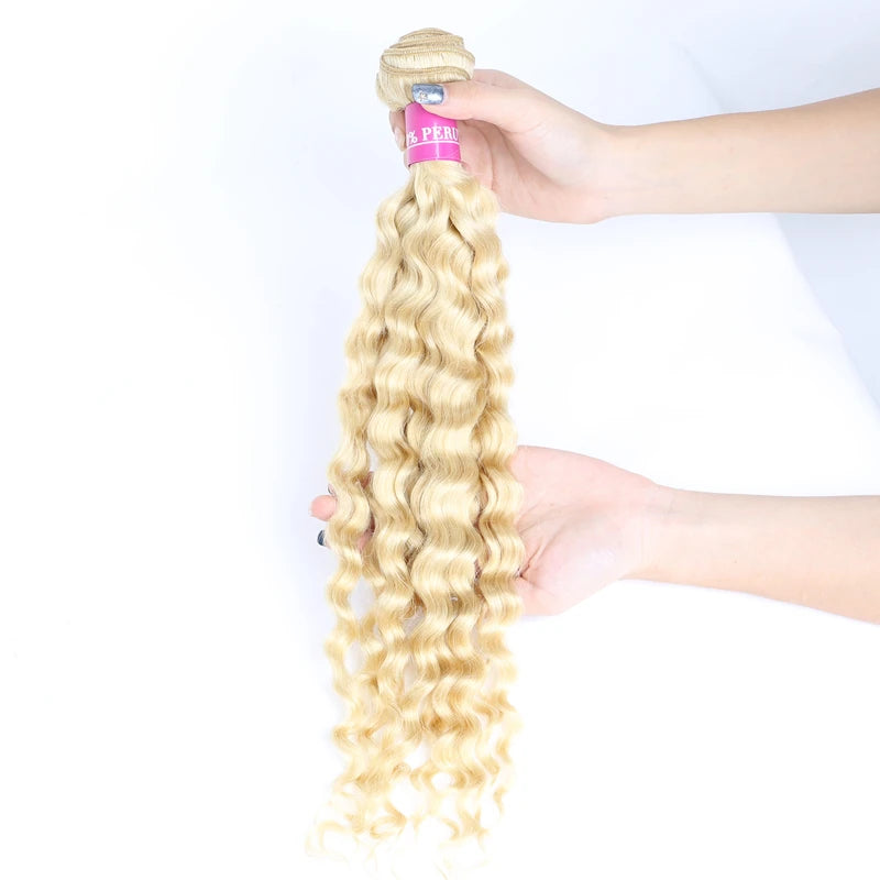 8 To 30 Inch 613 Honey Blonde Brazilian Remy Human Hair Bundles Weave Deep Wave Double Weft Extensions Deal