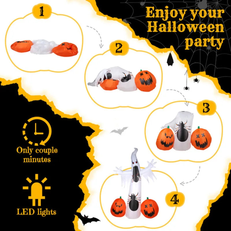 11.8Ft Pumpkin Spider Ghost Halloween Decoration With LEDs