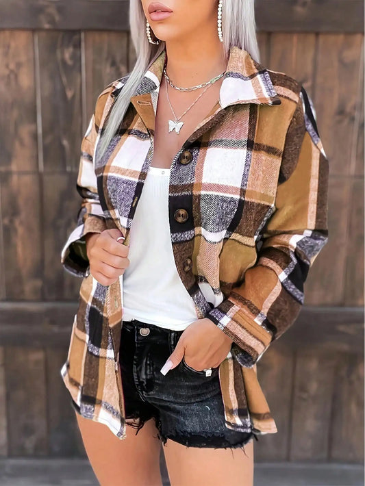 Women Flannel Shirt Long Sleeve Plaid Oversized Shacket