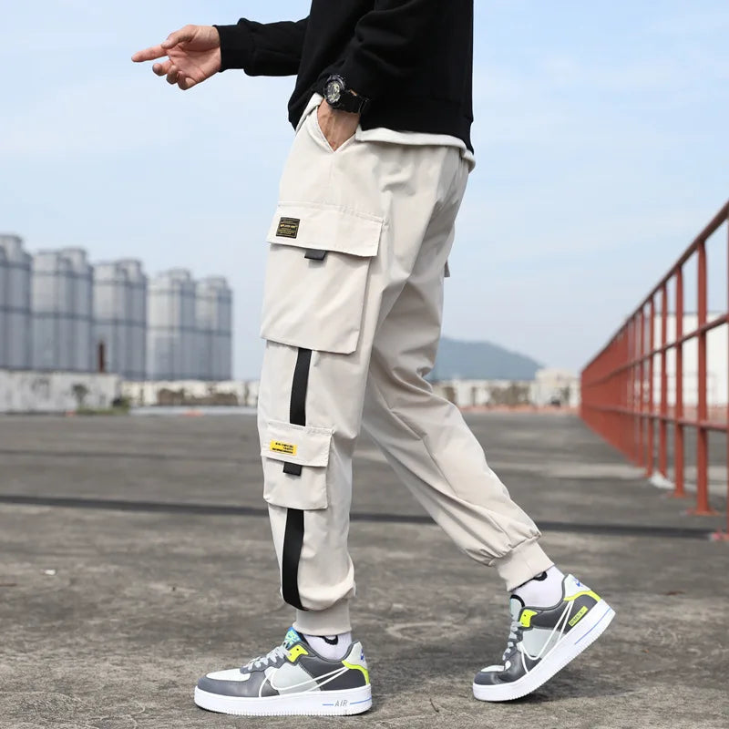 Men Streetwear Cargo Jogger Pants With Multi Pockets Casual Loose Fit